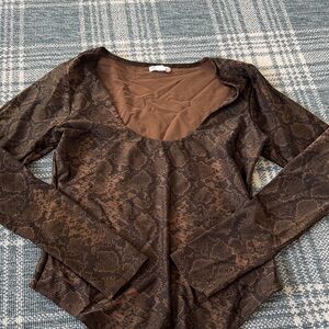 Good American Brown Snake Print Long Sleeve Bodysuit